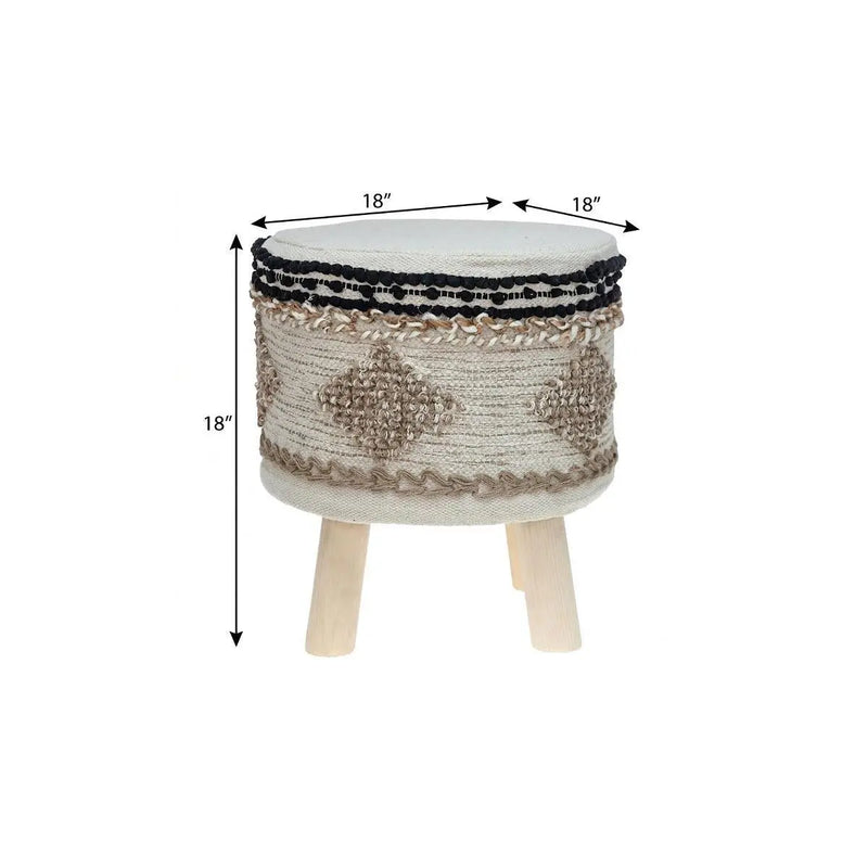 18" Beige and Brown Cotton Abstract Round Footstool Homeroots Living Room