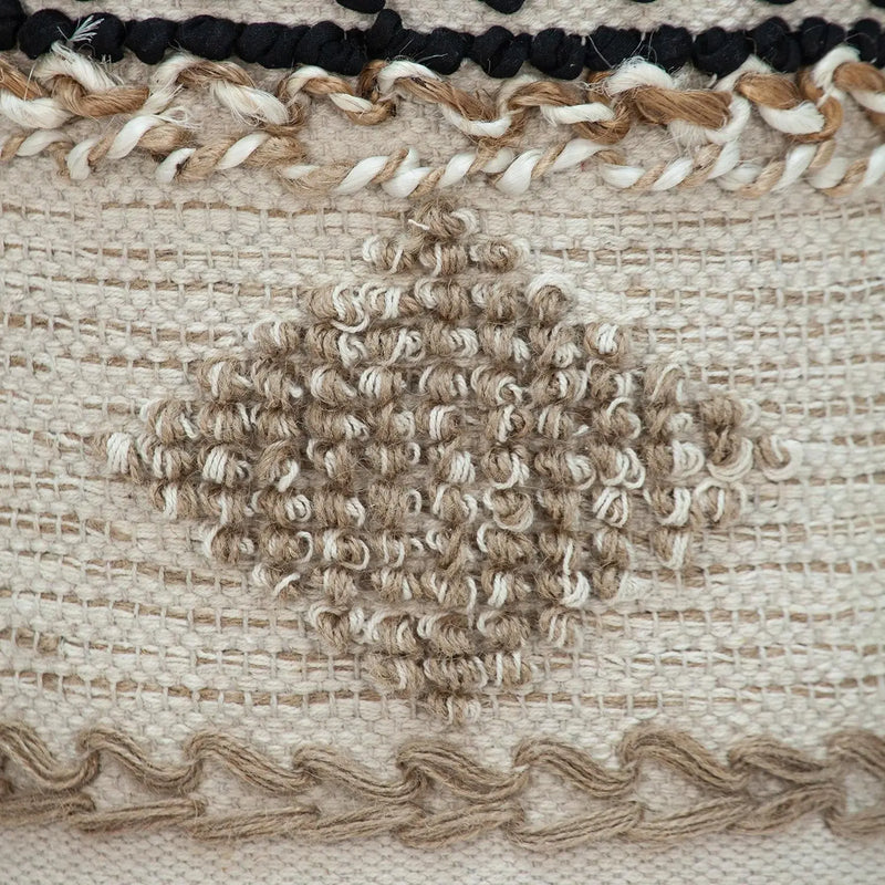 18" Beige and Brown Cotton Abstract Round Footstool Homeroots Living Room