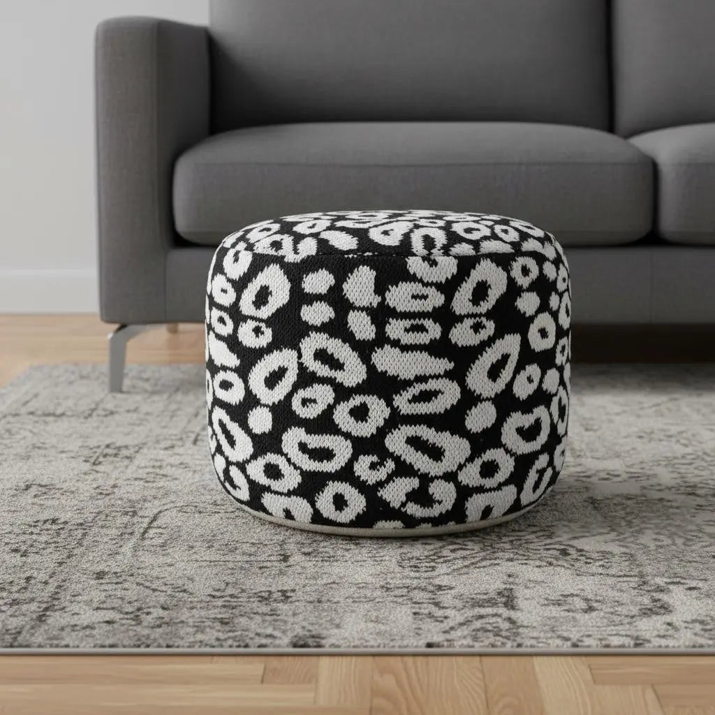 18" Black Abstract Cylinder Pouf Ottoman Homeroots Living Room
