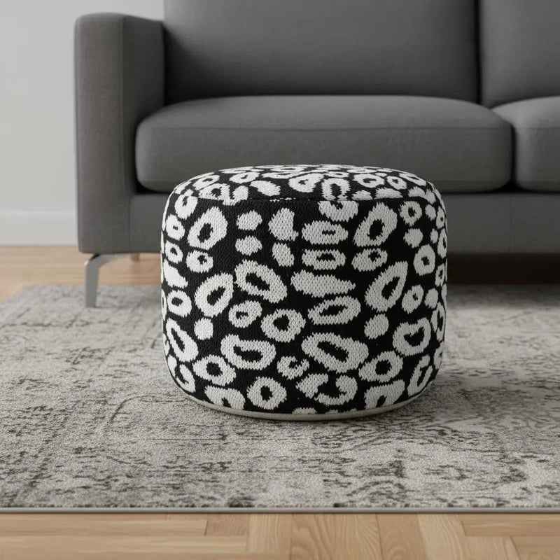 18" Black Abstract Cylinder Pouf Ottoman Homeroots Living Room