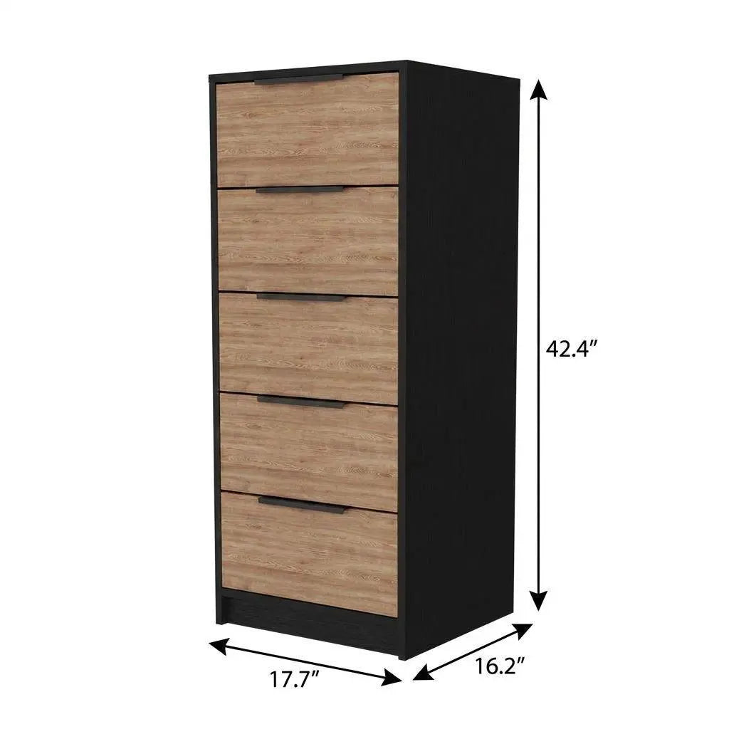 18" Black And Light Brown Wood Five Drawer Dresser Homeroots Bed & Bath