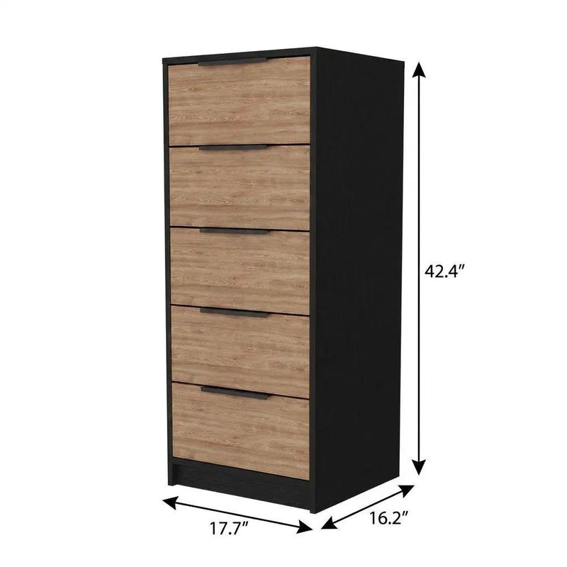 18" Black And Light Brown Wood Five Drawer Dresser Homeroots Bed & Bath