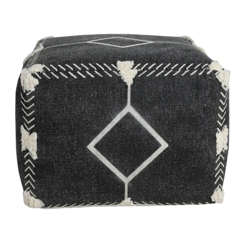 18" Black Cotton Geometric Pouf Ottoman Homeroots Living Room