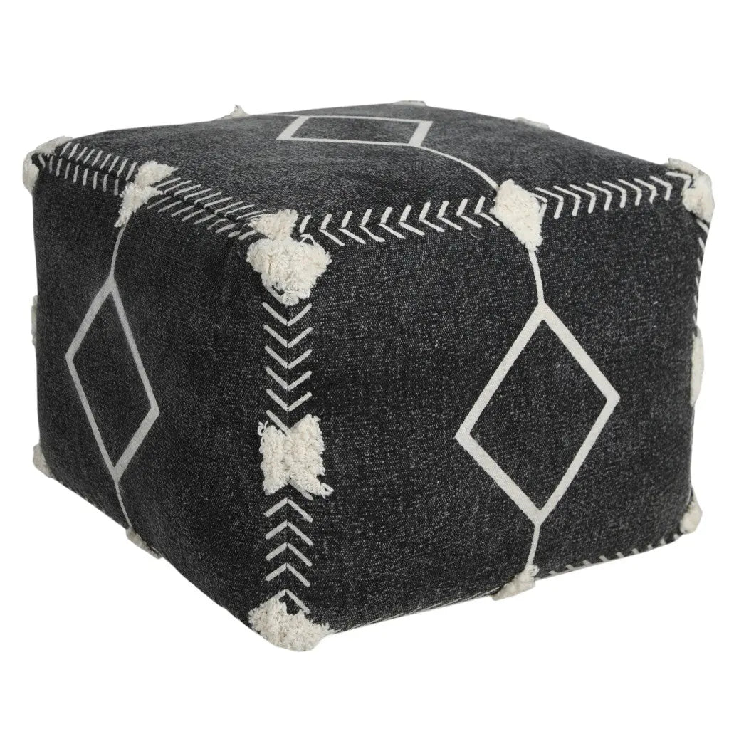 18" Black Cotton Geometric Pouf Ottoman Homeroots Living Room