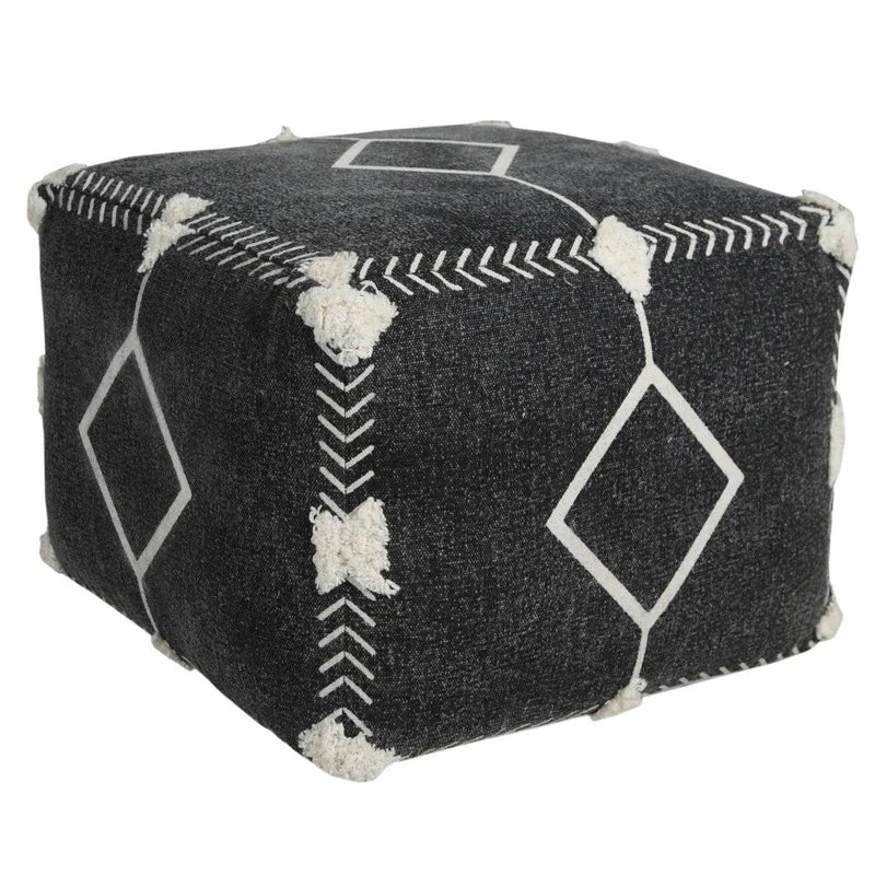18" Black Cotton Geometric Pouf Ottoman Homeroots Living Room