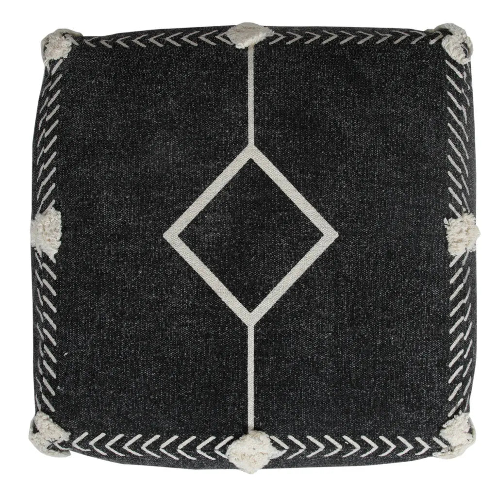 18" Black Cotton Geometric Pouf Ottoman Homeroots Living Room