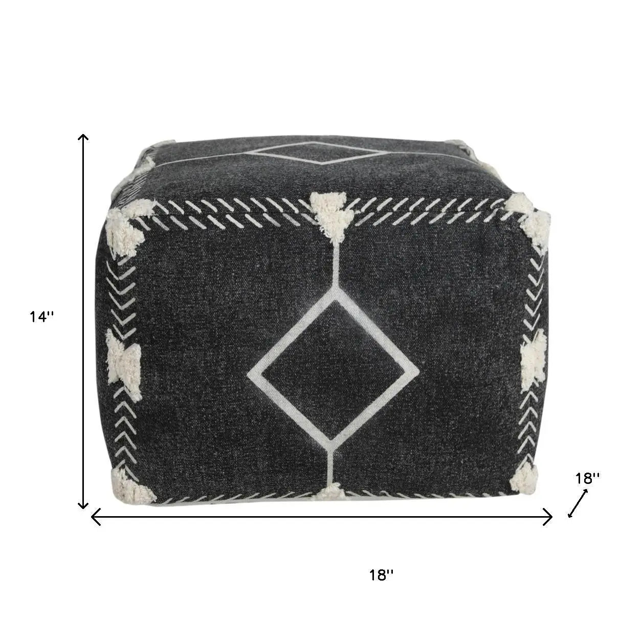 18" Black Cotton Geometric Pouf Ottoman Homeroots Living Room