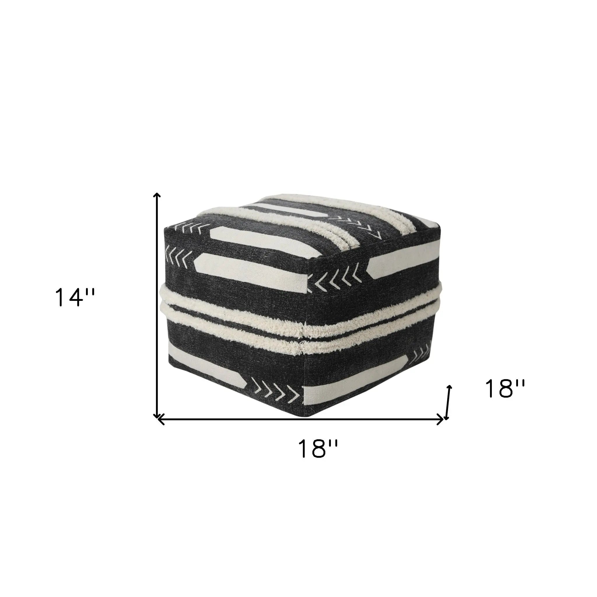 18" Black Cotton Geometric Pouf Ottoman Homeroots Living Room