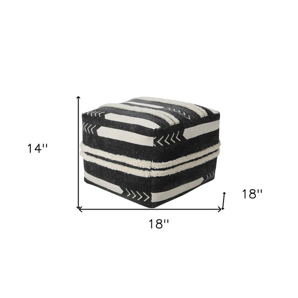 18" Black Cotton Geometric Pouf Ottoman Homeroots Living Room