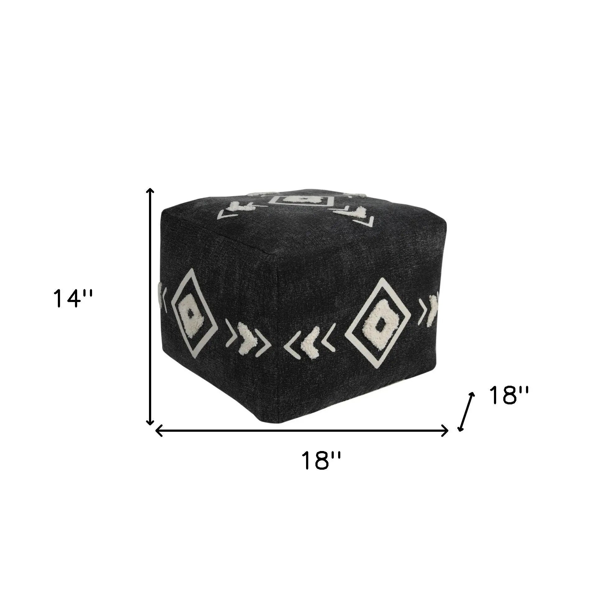18" Black Cotton Geometric Pouf Ottoman Homeroots Living Room