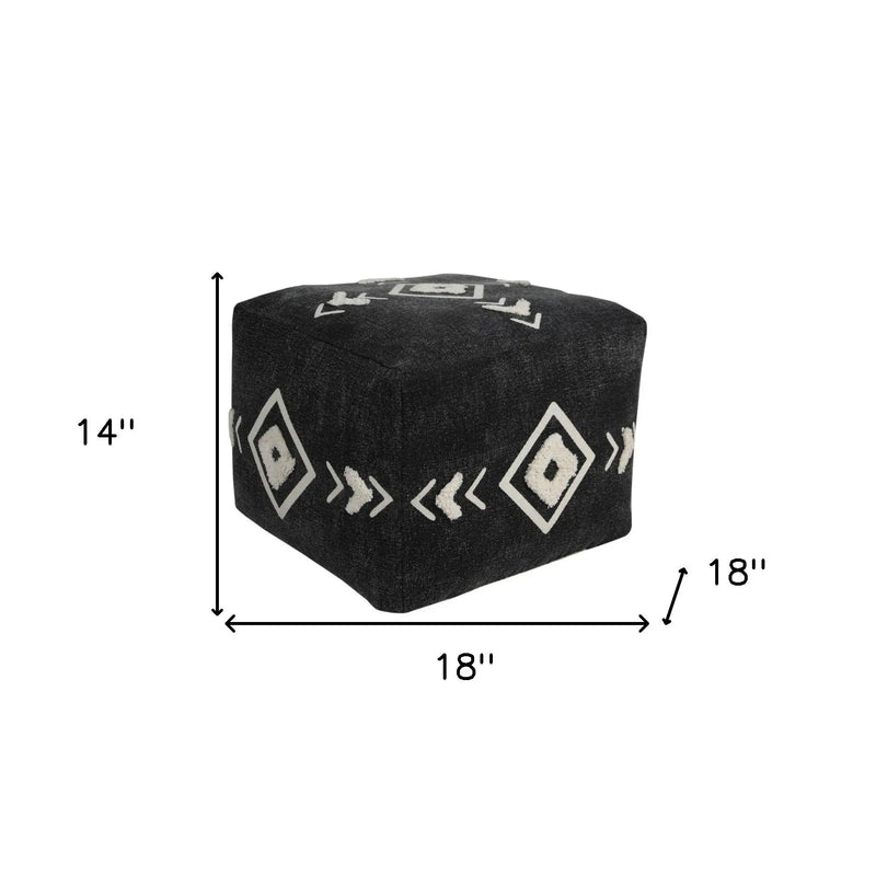 18" Black Cotton Geometric Pouf Ottoman Homeroots Living Room