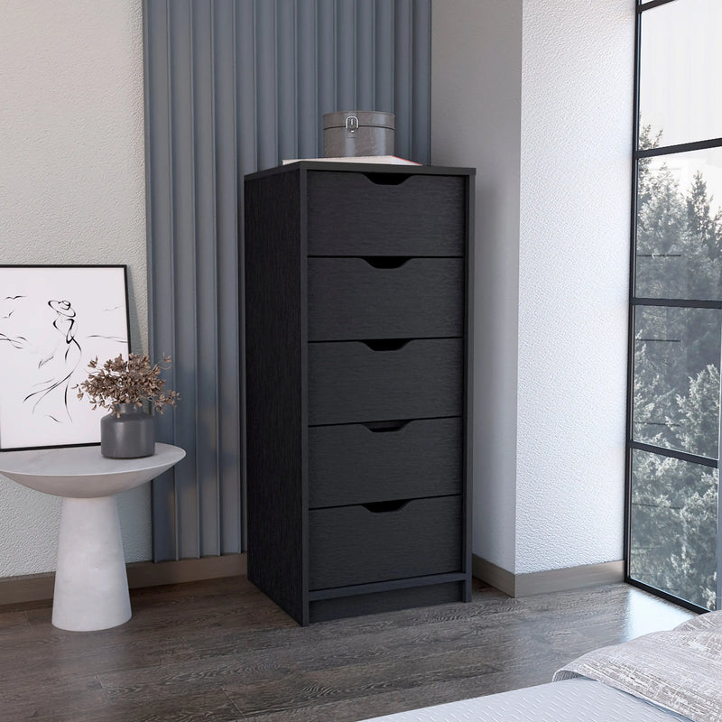 18" Black Five Drawer Standard Chest Homeroots Bed & Bath