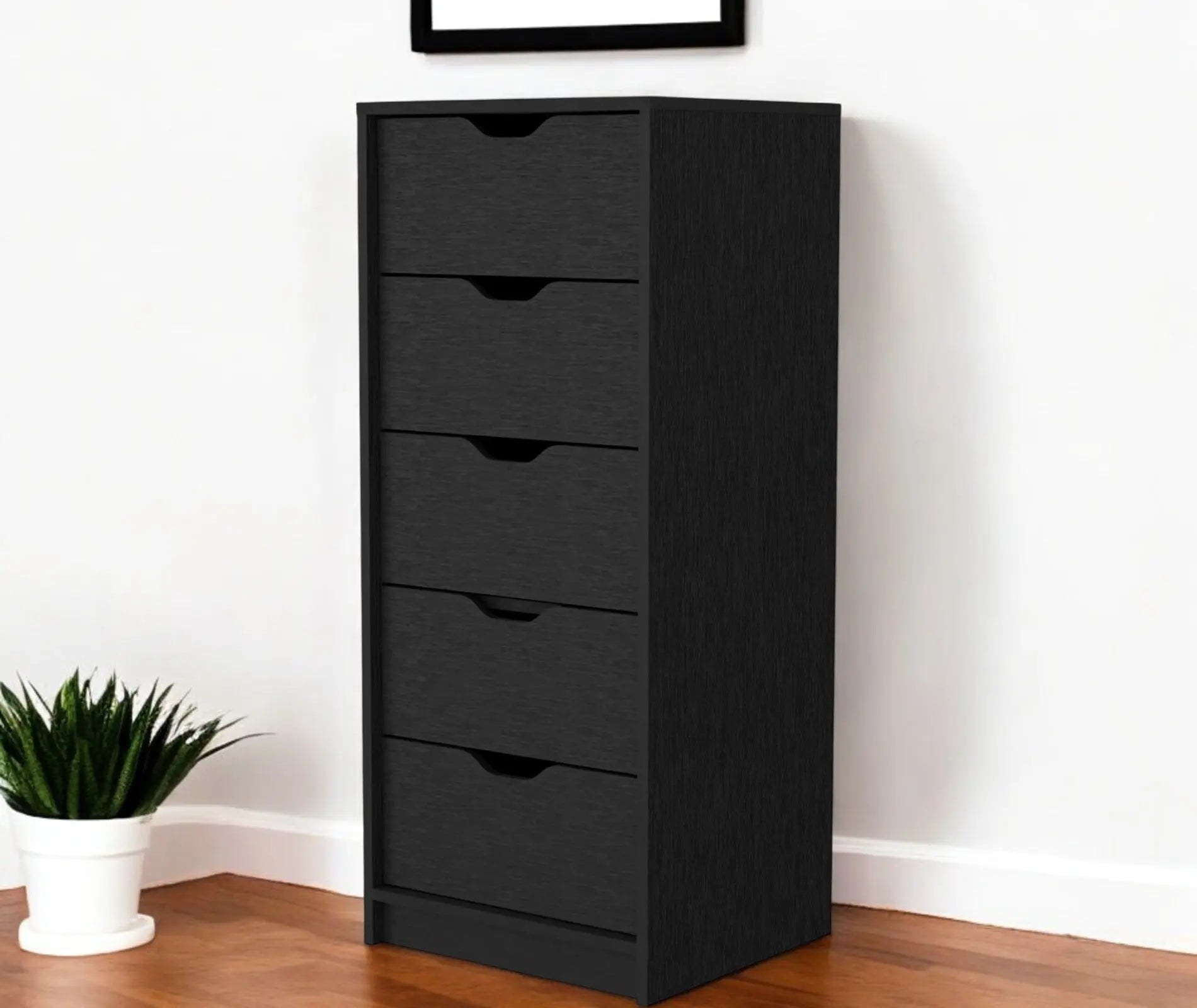 18" Black Manufactured Wood Five Drawer Narrow Dresser Homeroots Bed & Bath