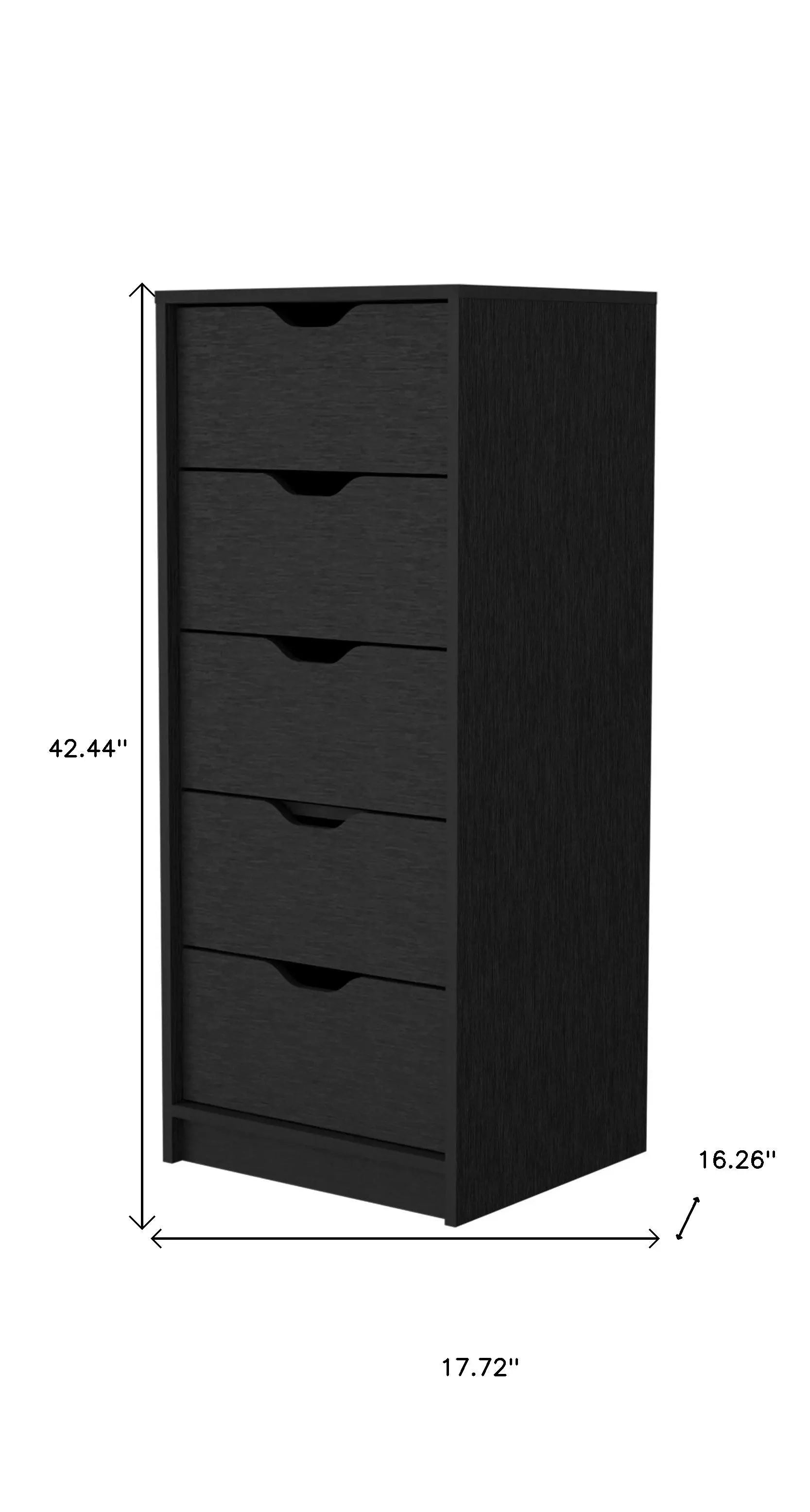 18" Black Manufactured Wood Five Drawer Narrow Dresser Homeroots Bed & Bath