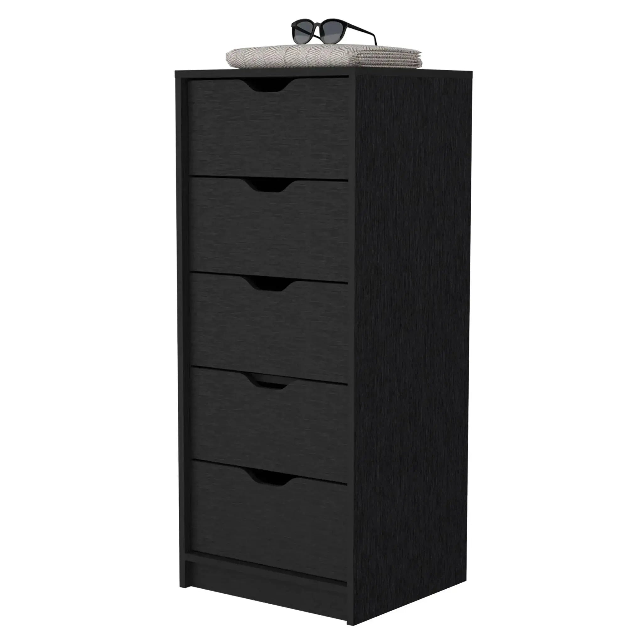 18" Black Manufactured Wood Five Drawer Narrow Dresser Homeroots Bed & Bath