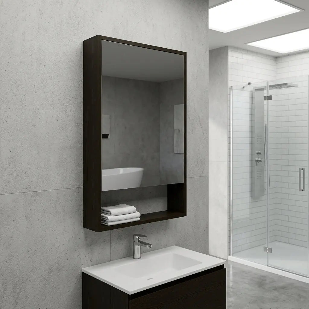 18" Black Wood Floating Double Door Bathroom Vanity And Medicine Cabinet With Mirror Homeroots Bed & Bath