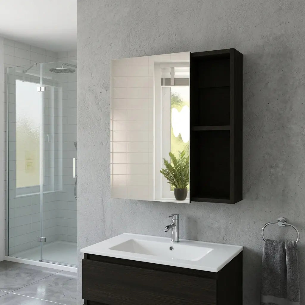 18" Black Wood Floating Single Door Bathroom Vanity And Medicine Cabinet With Mirror Homeroots Kitchen & Dining