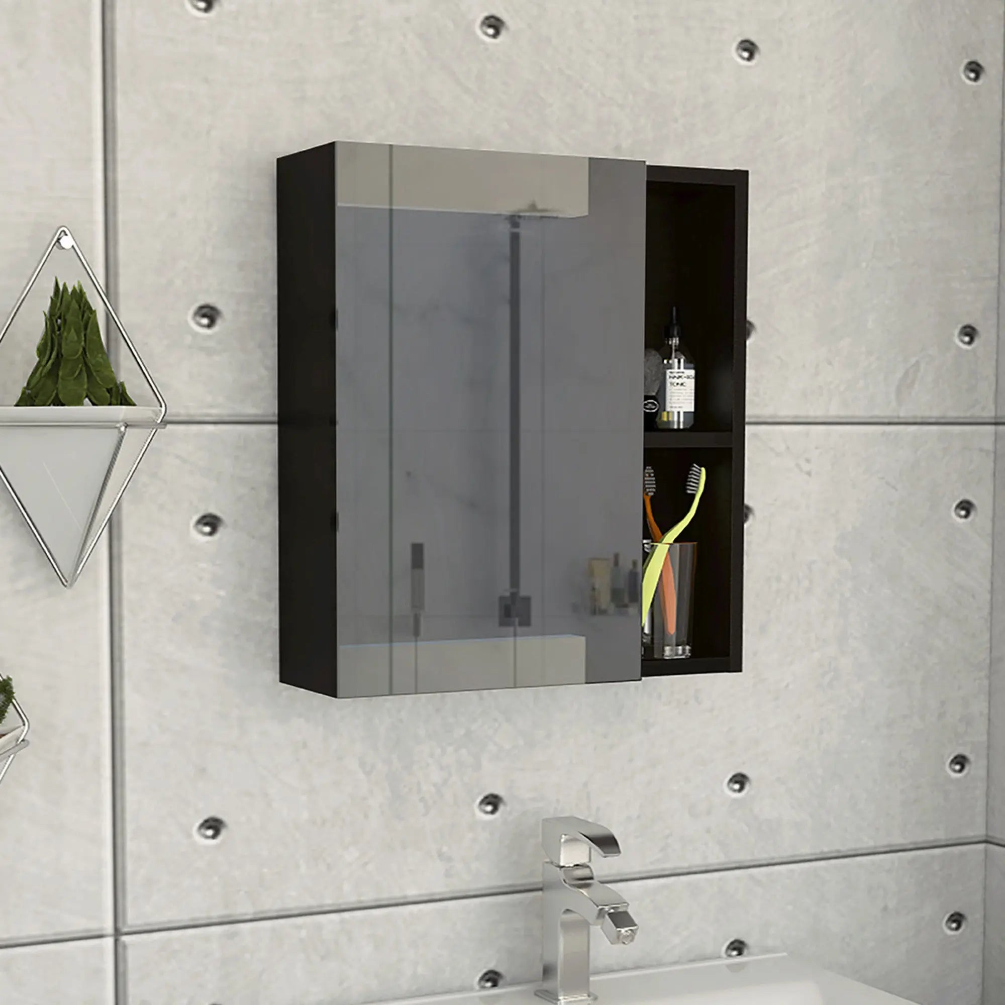 18" Black Wood Floating Single Door Bathroom Vanity And Medicine Cabinet With Mirror Homeroots Kitchen & Dining