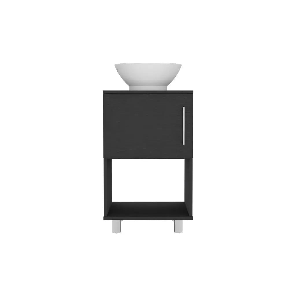 18" Black Wood Freestanding Single Door Bathroom Vanity With White Sink Homeroots Bed & Bath