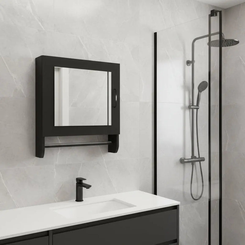 18" Black Wood, Metal Floating Bathroom Vanity And Medicine Cabinet With Mirror Homeroots Bed & Bath