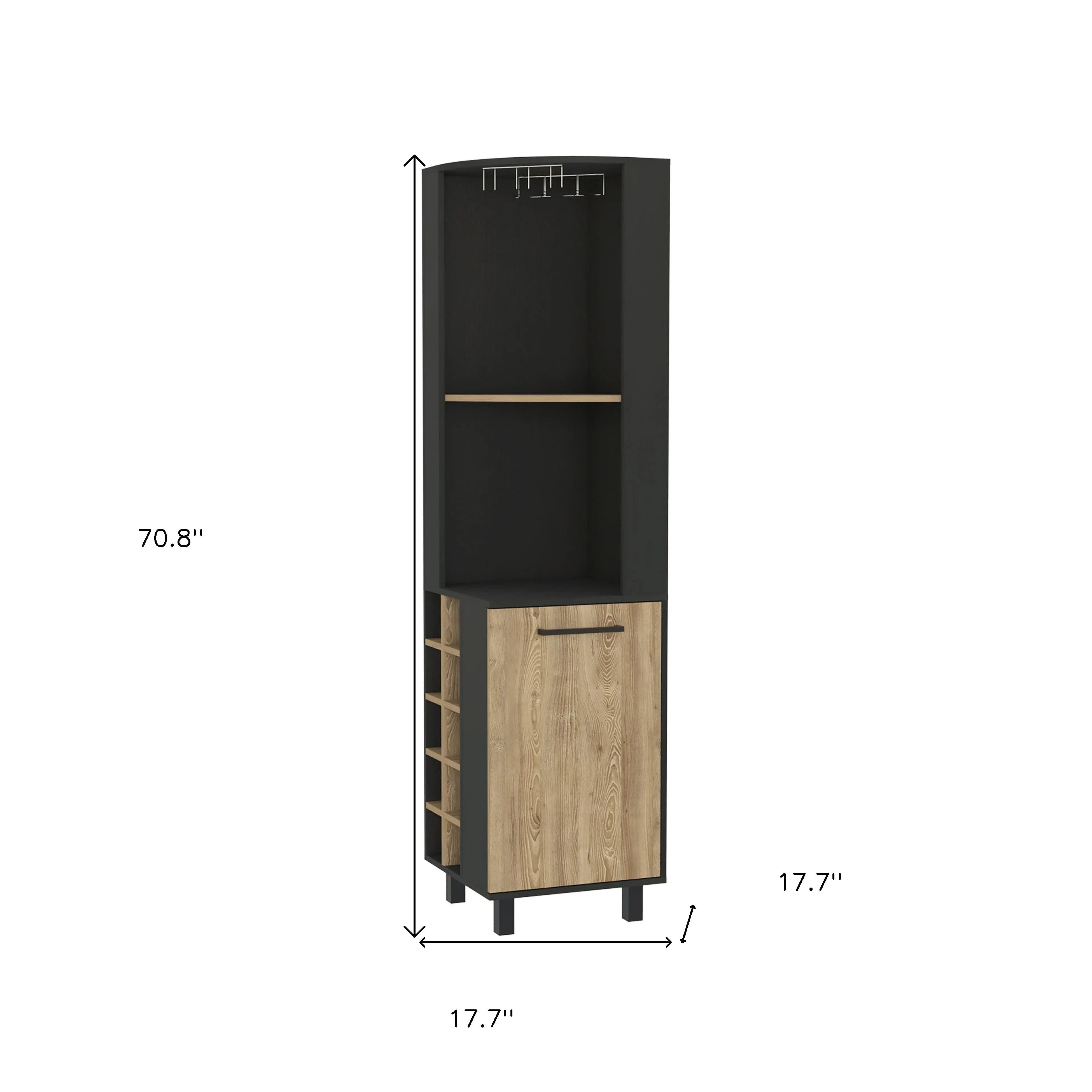 18" Black and Natural Wood Corner Bar Cabinet With Single Door Homeroots Kitchen & Dining
