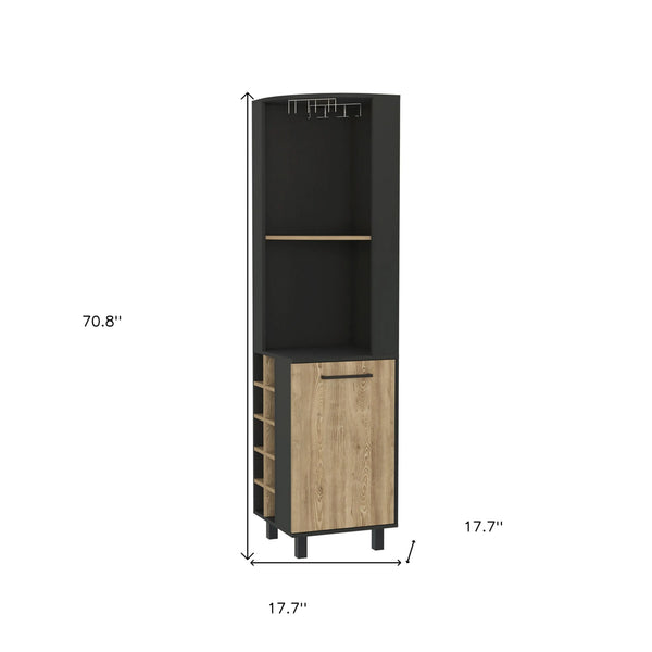 18" Black and Natural Wood Corner Bar Cabinet With Single Door Homeroots Kitchen & Dining