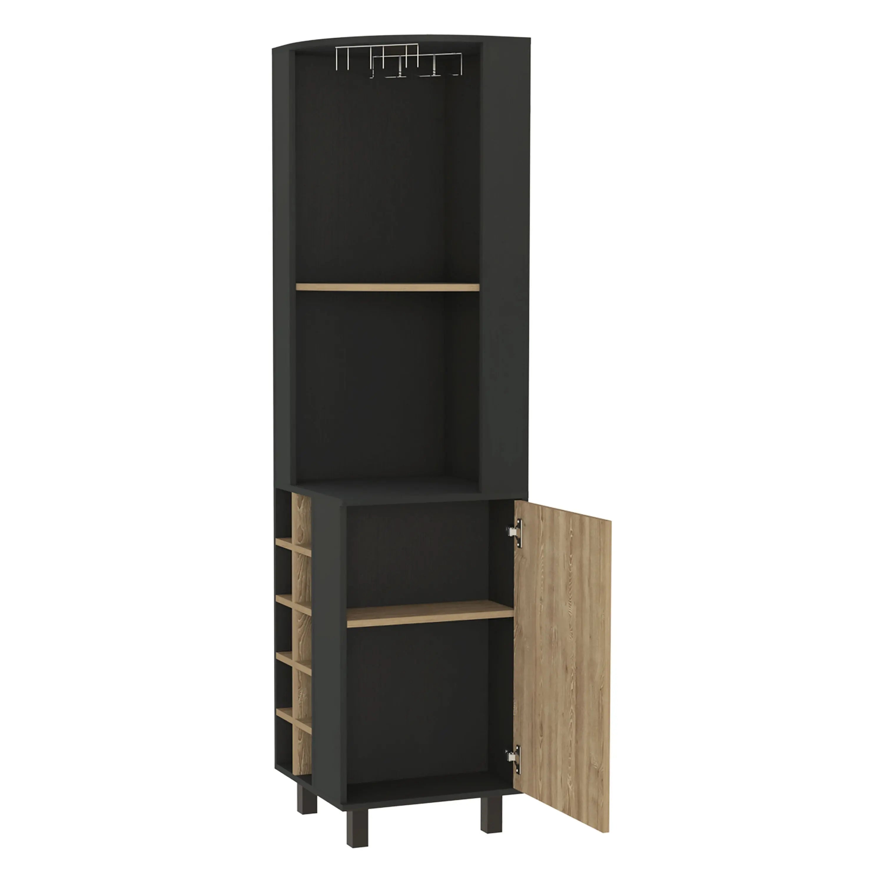 18" Black and Natural Wood Corner Bar Cabinet With Single Door Homeroots Kitchen & Dining