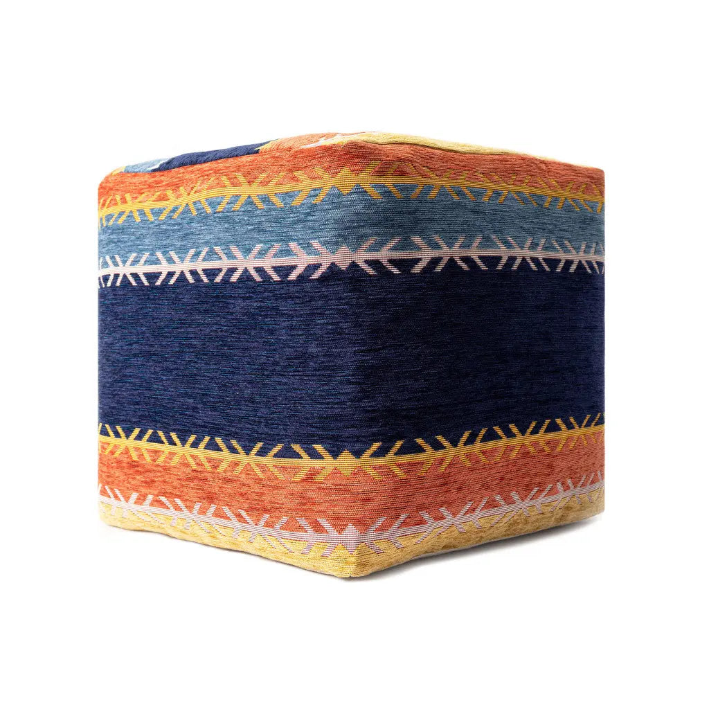18" Blue And Orange Polyester Blend Striped Pouf Ottoman Homeroots Living Room