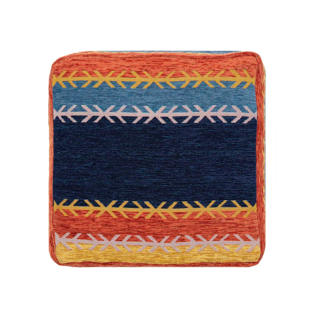 18" Blue And Orange Polyester Blend Striped Pouf Ottoman Homeroots Living Room