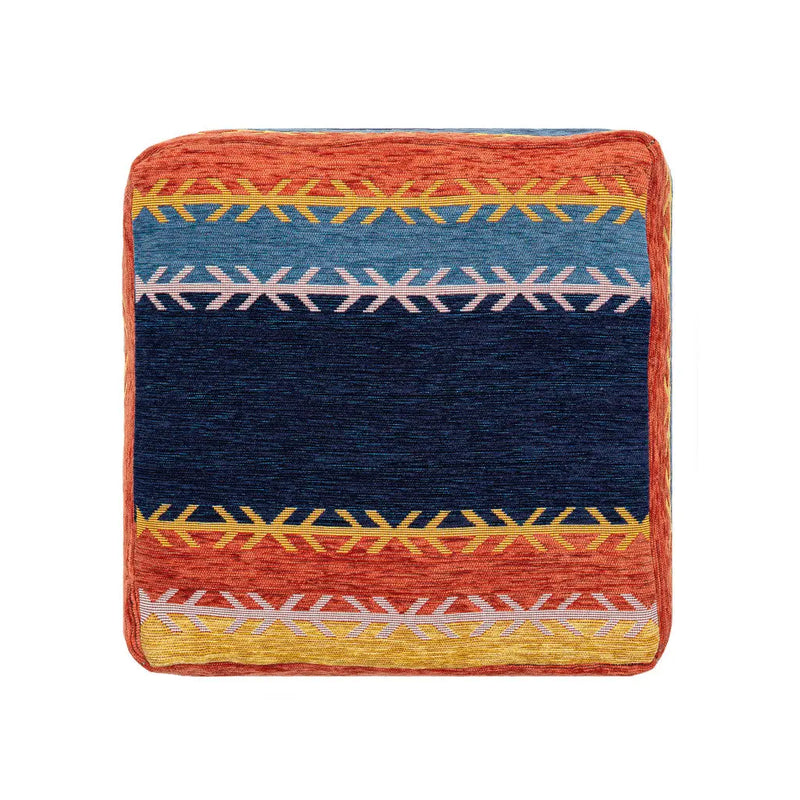 18" Blue And Orange Polyester Blend Striped Pouf Ottoman Homeroots Living Room