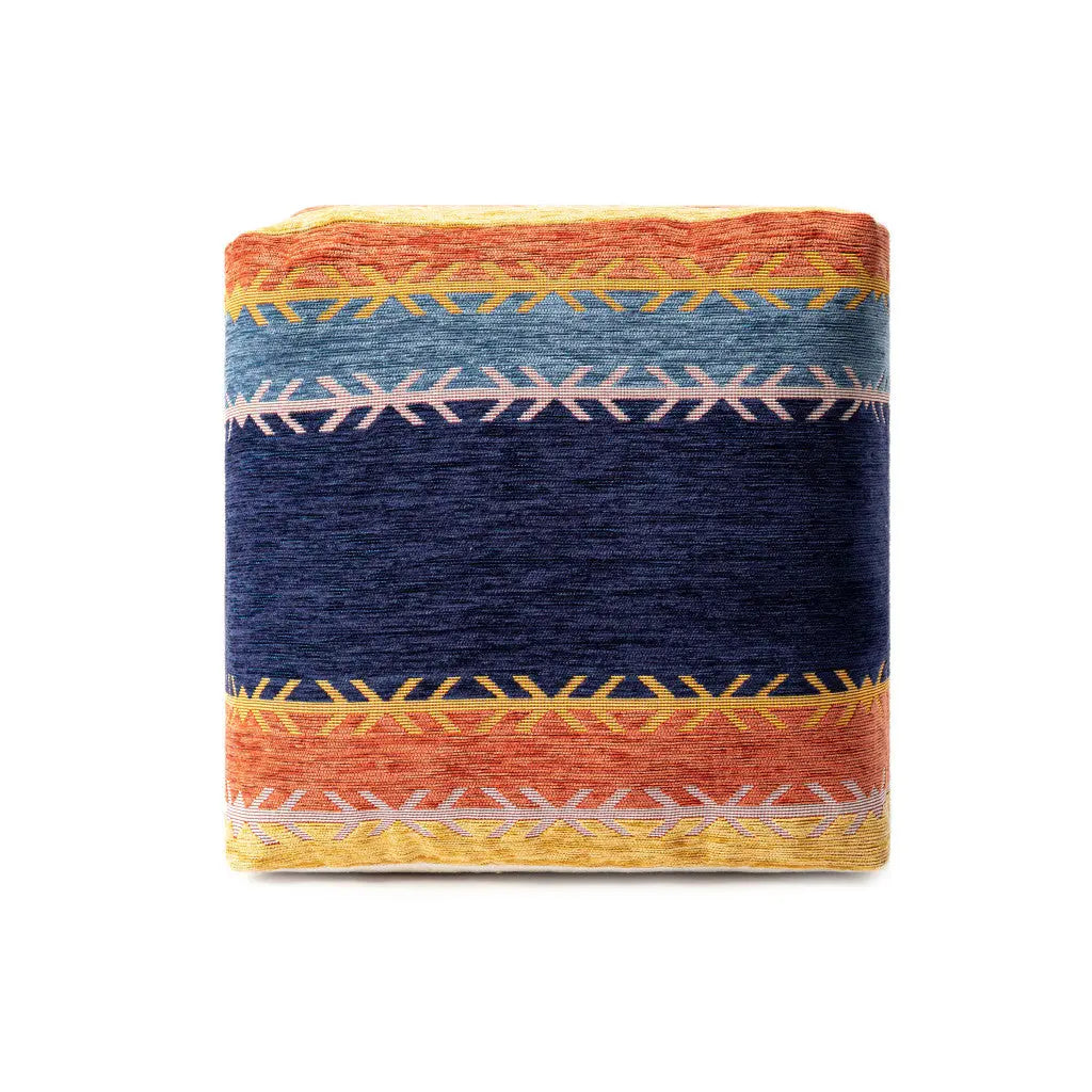 18" Blue And Orange Polyester Blend Striped Pouf Ottoman Homeroots Living Room