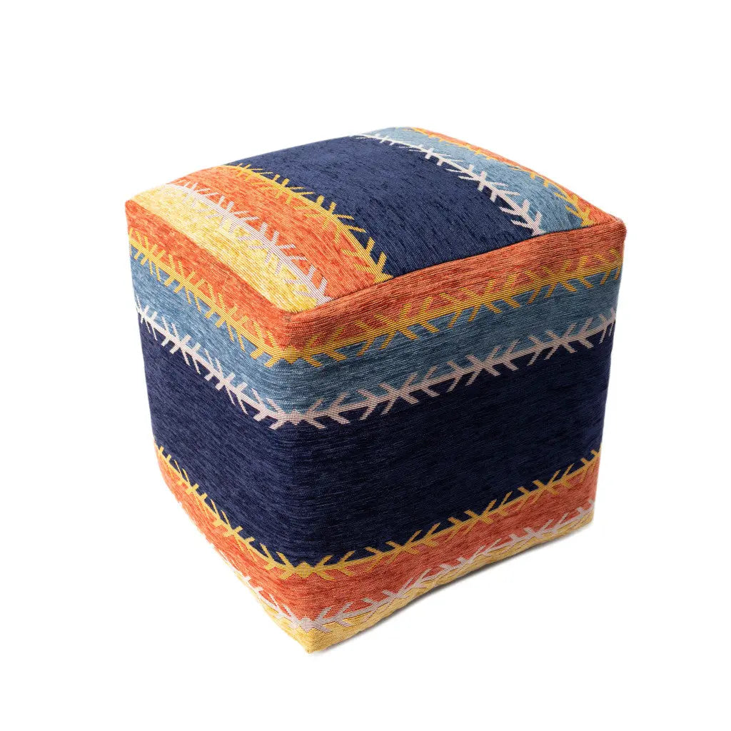 18" Blue And Orange Polyester Blend Striped Pouf Ottoman Homeroots Living Room