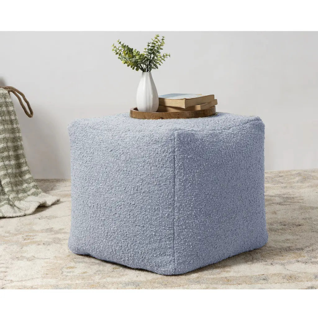 18" Blue Boucle Pouf Ottoman Homeroots Living Room