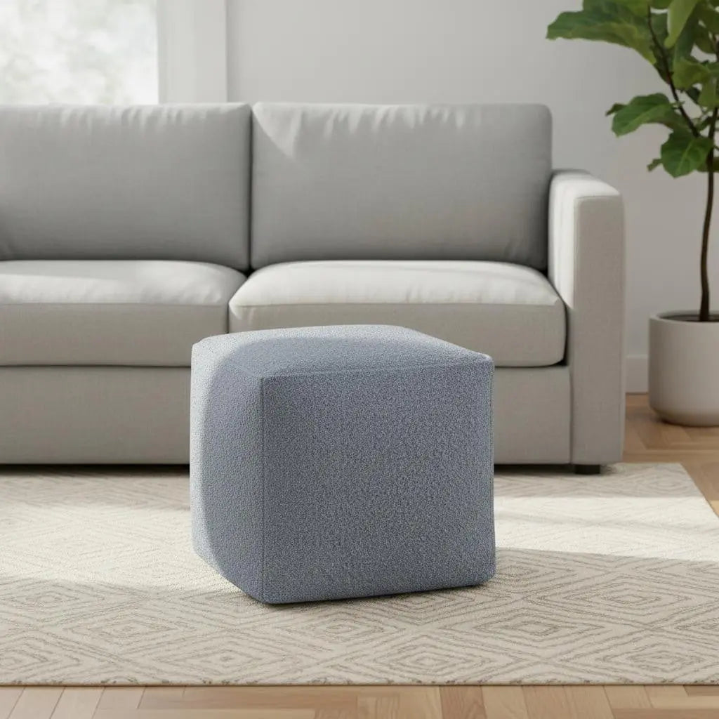 18" Blue Boucle Pouf Ottoman Homeroots Living Room