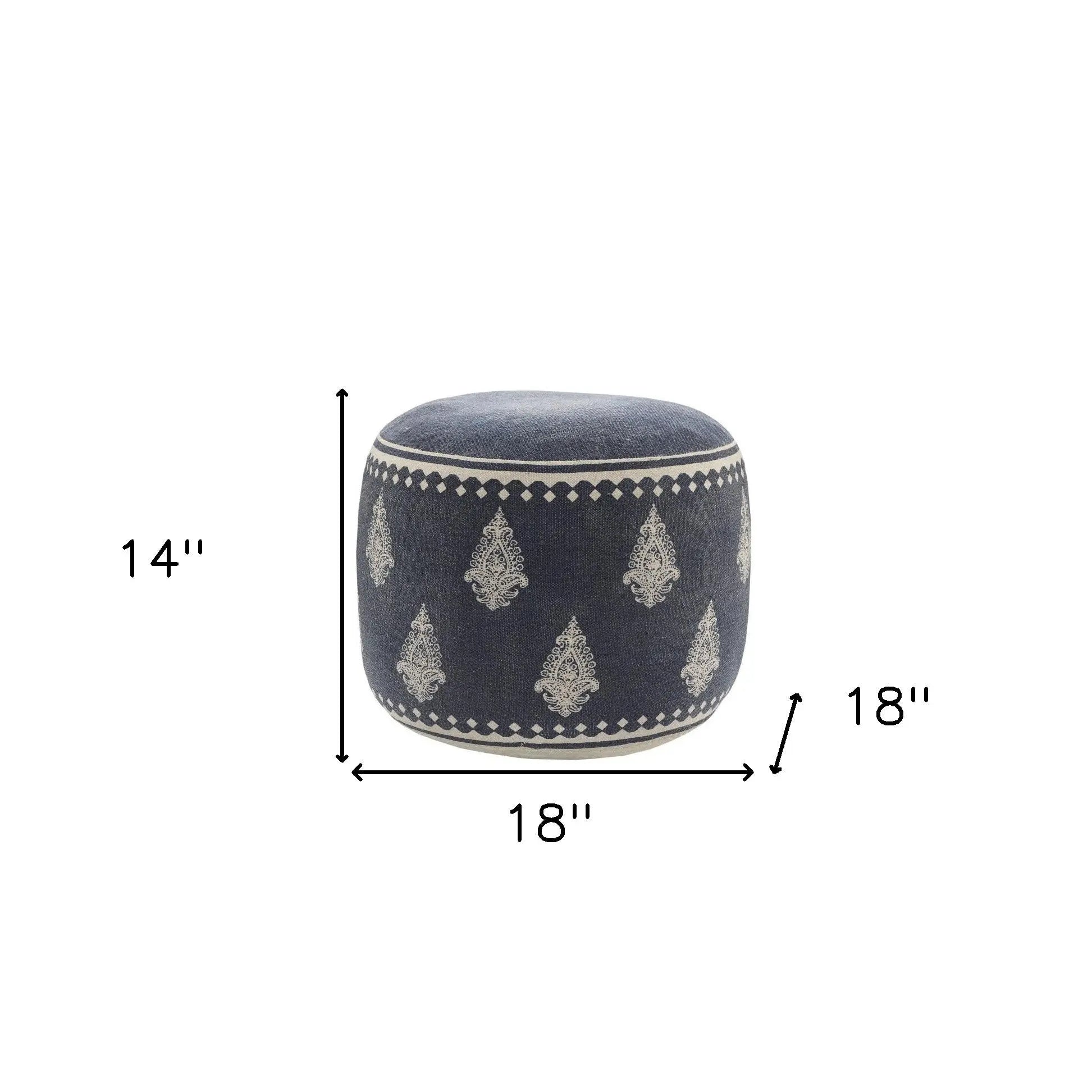 18" Blue Cotton Cylinder Paisley Pouf Ottoman Homeroots Living Room