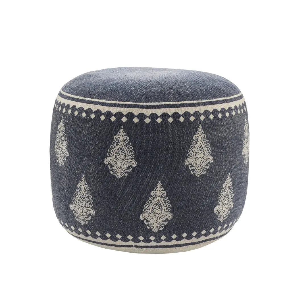 18" Blue Cotton Cylinder Paisley Pouf Ottoman Homeroots Living Room