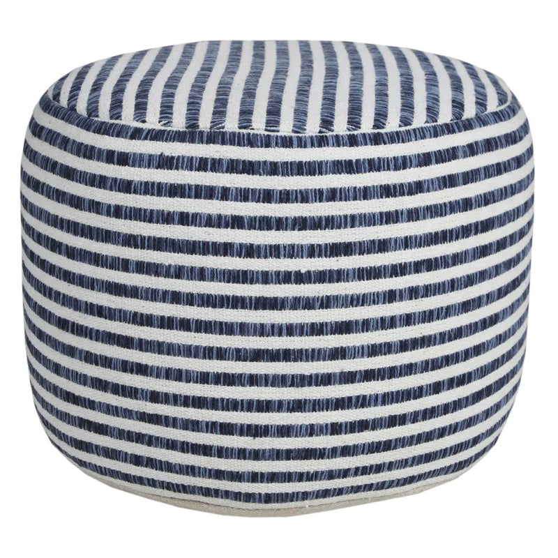 18" Blue Cotton Cylinder Striped Pouf Ottoman Homeroots Living Room
