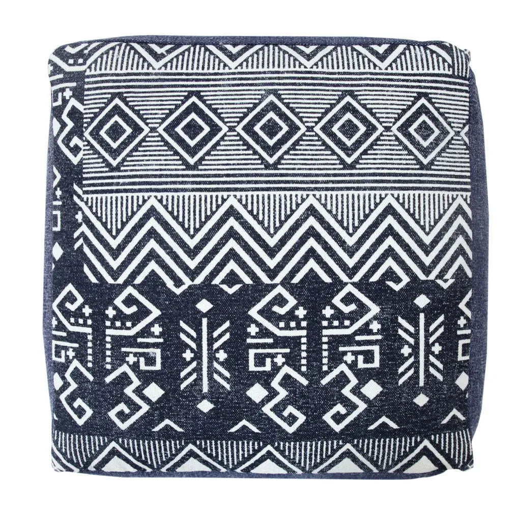 18" Blue Cotton Geometric Pouf Ottoman Homeroots Living Room