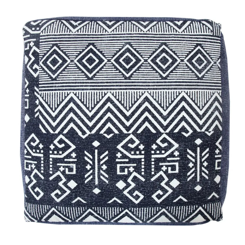 18" Blue Cotton Geometric Pouf Ottoman Homeroots Living Room