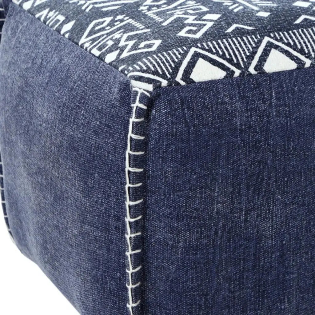 18" Blue Cotton Geometric Pouf Ottoman Homeroots Living Room