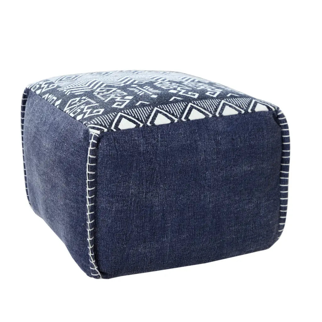 18" Blue Cotton Geometric Pouf Ottoman Homeroots Living Room