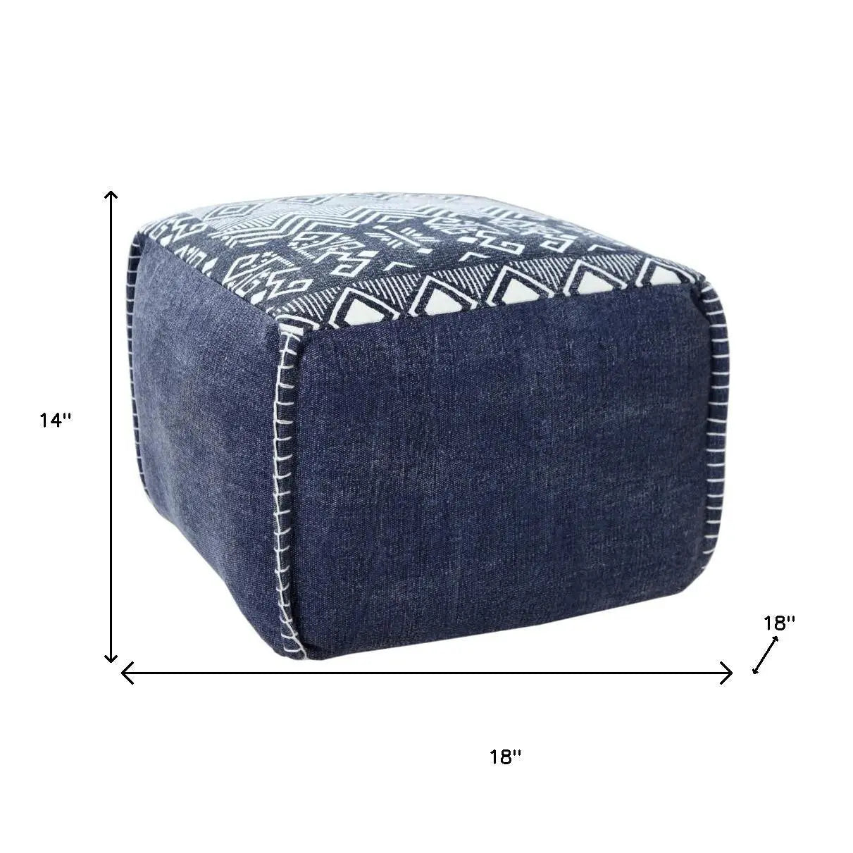18" Blue Cotton Geometric Pouf Ottoman Homeroots Living Room