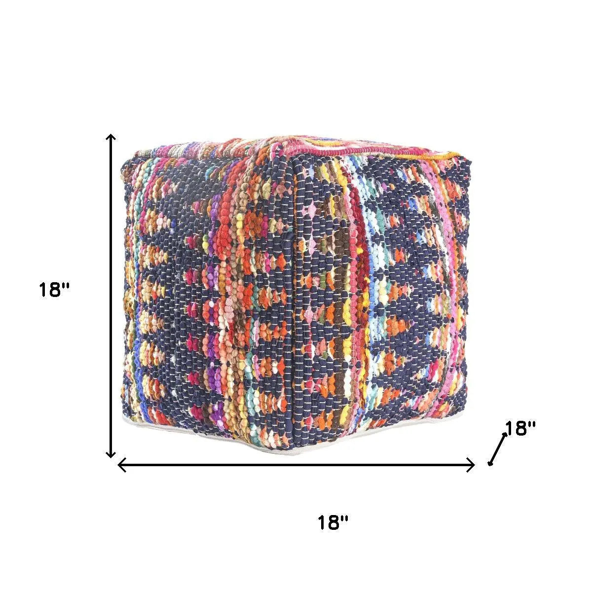 18" Blue Cotton and Jute Cube Pouf Ottoman Homeroots Living Room