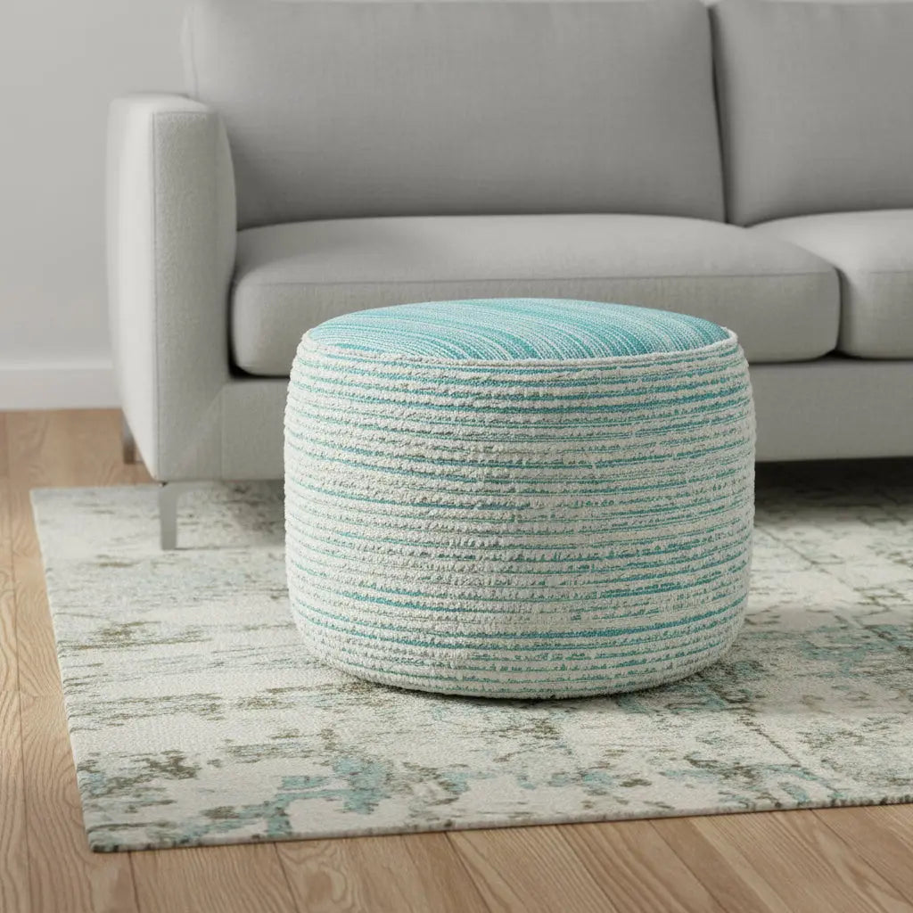 18" Blue Fabric Cylinder Striped Pouf Ottoman Homeroots Living Room