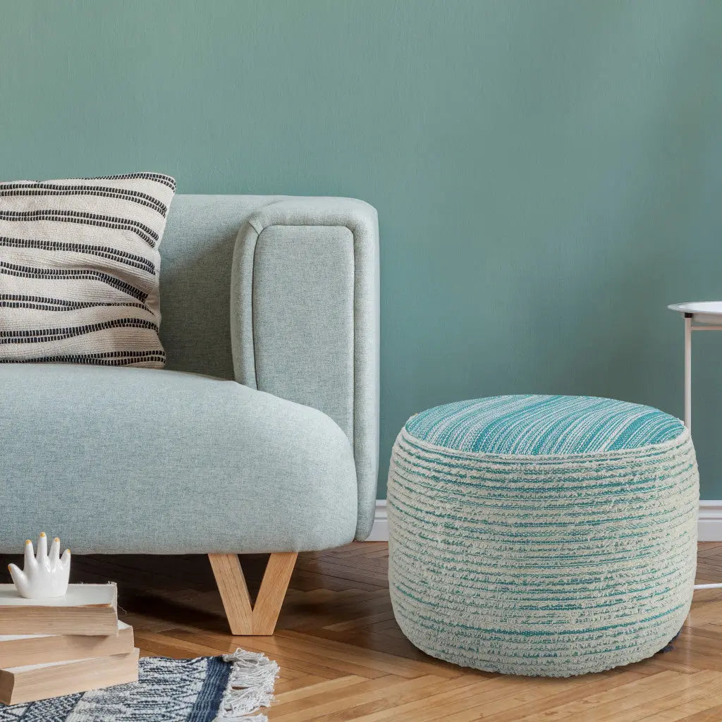 18" Blue Fabric Cylinder Striped Pouf Ottoman Homeroots Living Room
