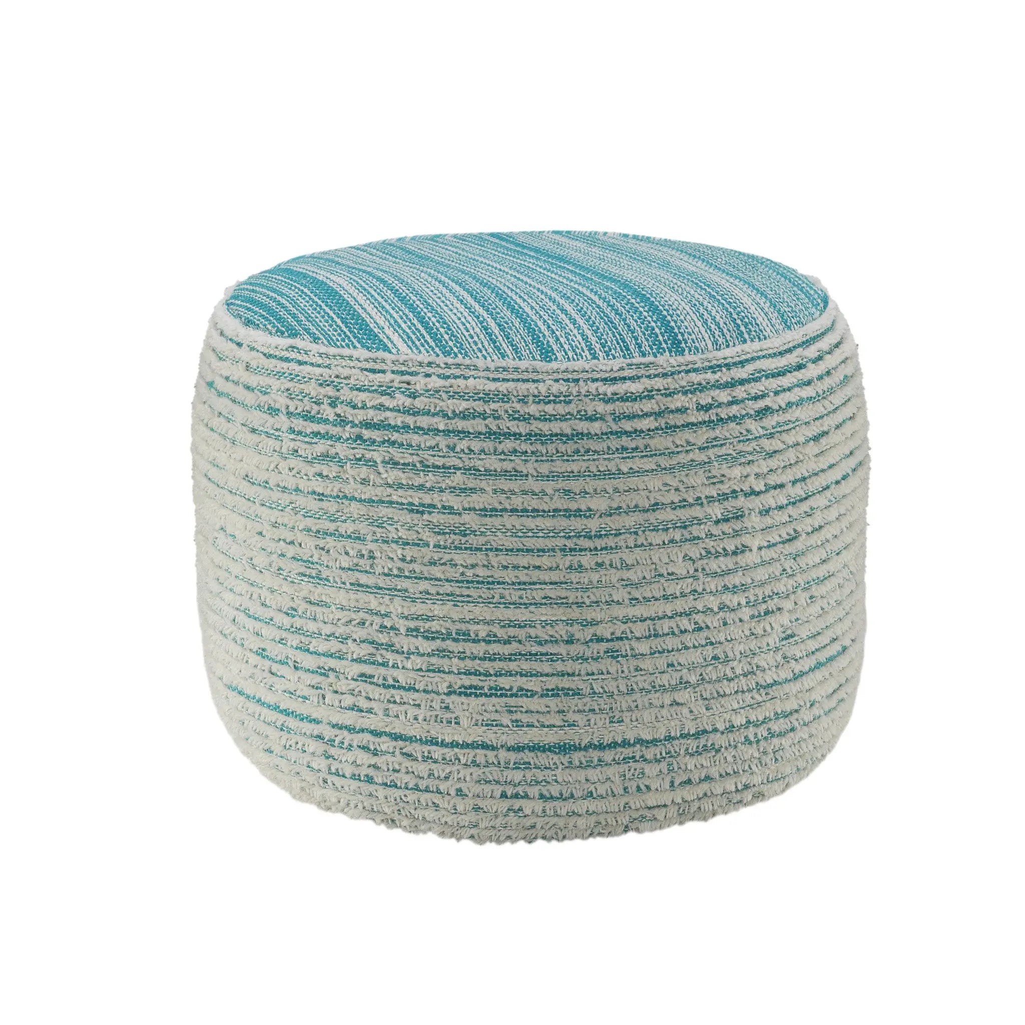 18" Blue Fabric Cylinder Striped Pouf Ottoman Homeroots Living Room