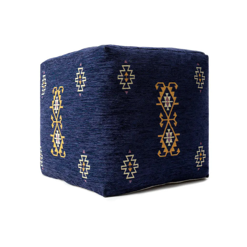 18" Blue Medallion Pouf Ottoman Homeroots Living Room