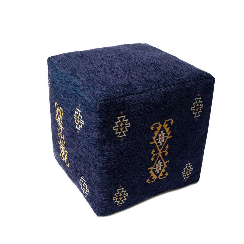 18" Blue Medallion Pouf Ottoman Homeroots Living Room