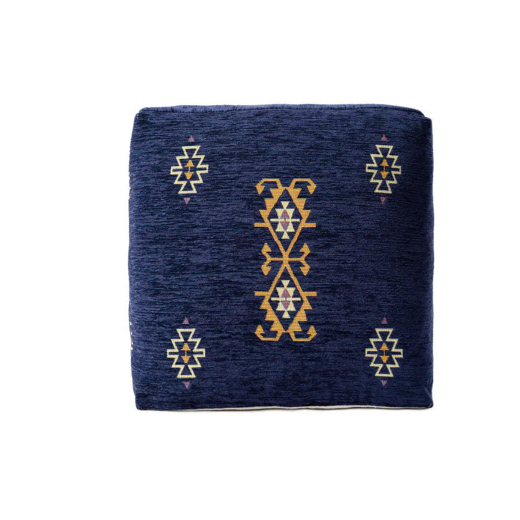 18" Blue Medallion Pouf Ottoman Homeroots Living Room