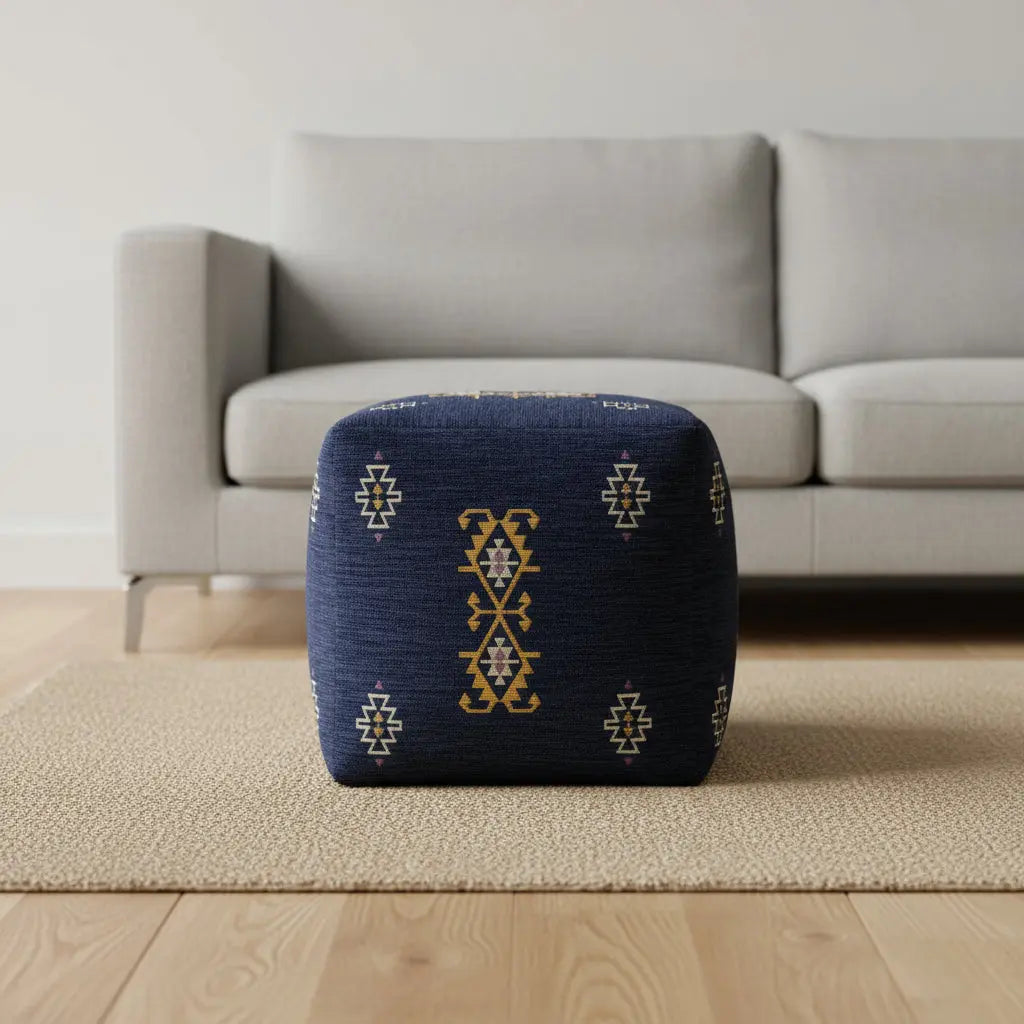 18" Blue Medallion Pouf Ottoman Homeroots Living Room